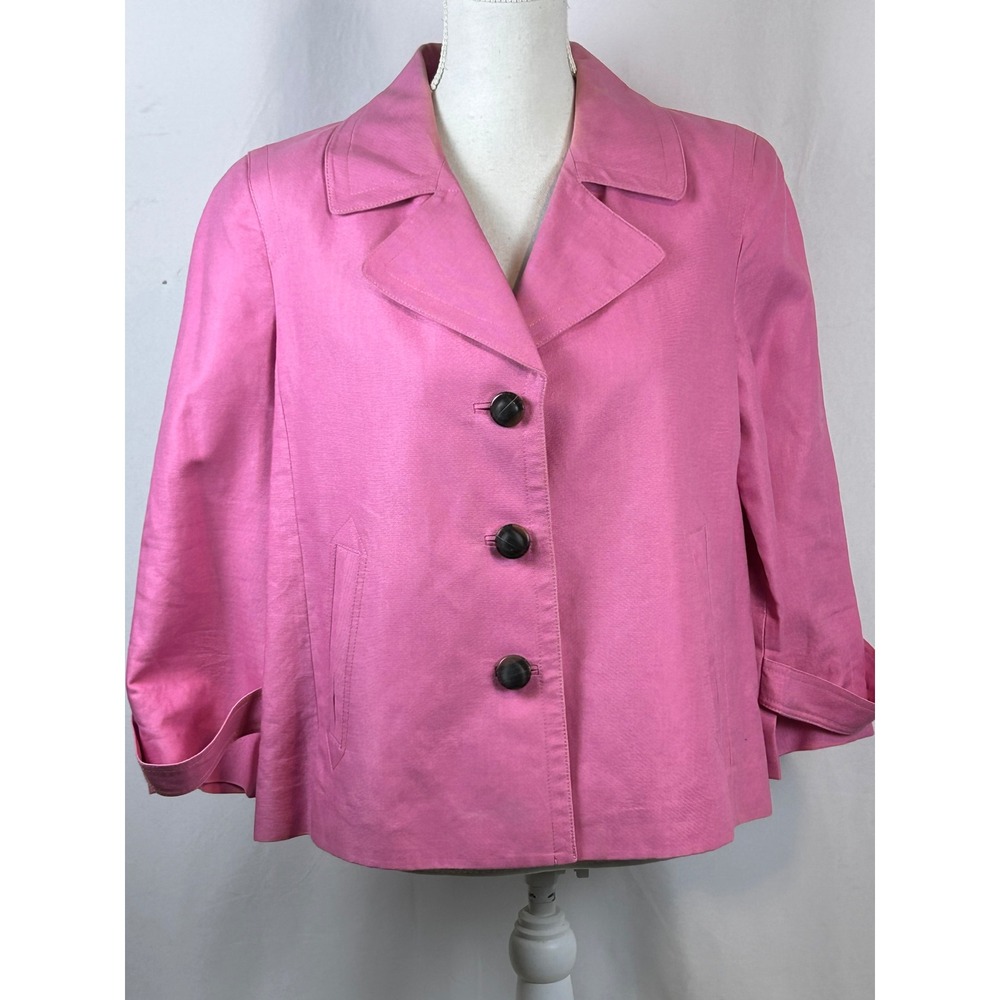 Talbots Swing Jacket Women 12 PinkCropped Sleeve Button Front Coat